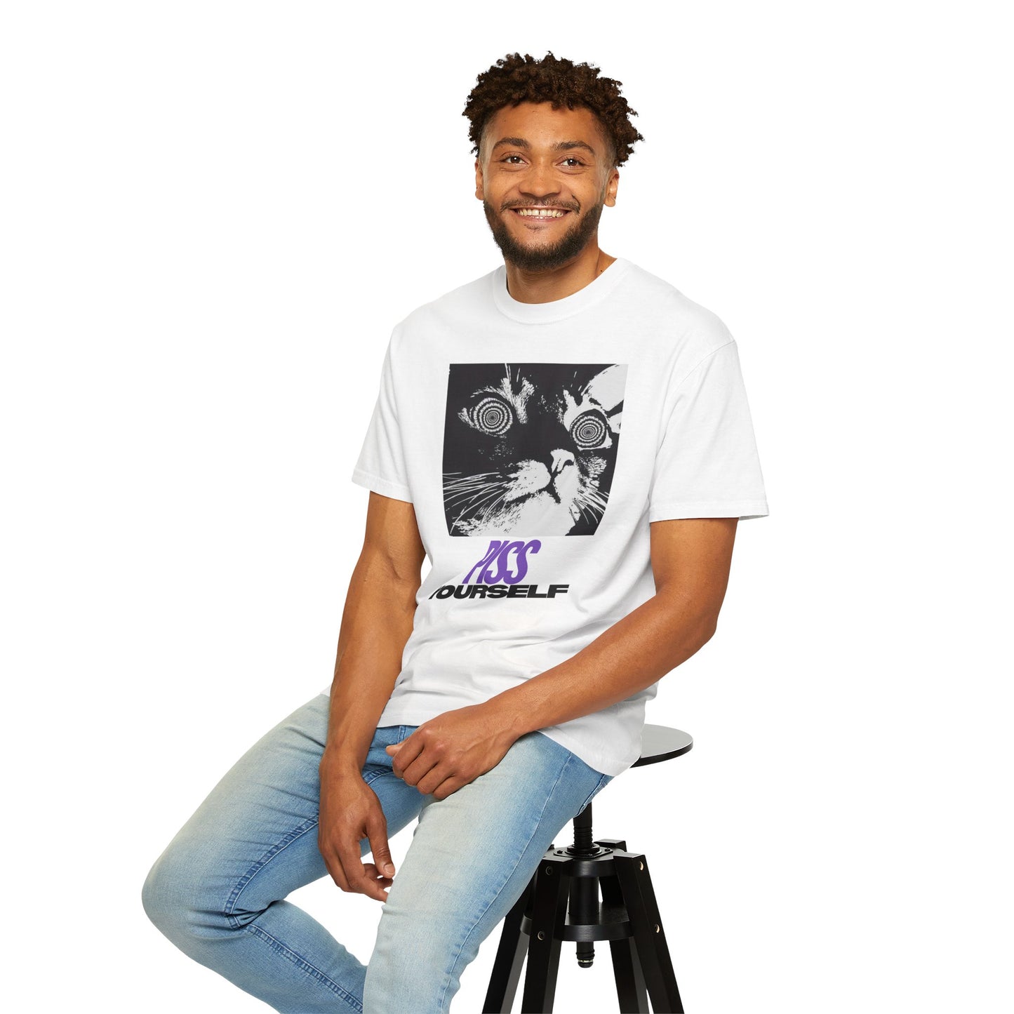 Funny Cat T-Shirt, Unisex Tee, Quirky Gift for Cat Lovers, Humorous Apparel for Friends, Perfect for Birthdays and Everyday Wear, Meme Cat, Piss Yourself, PG-13