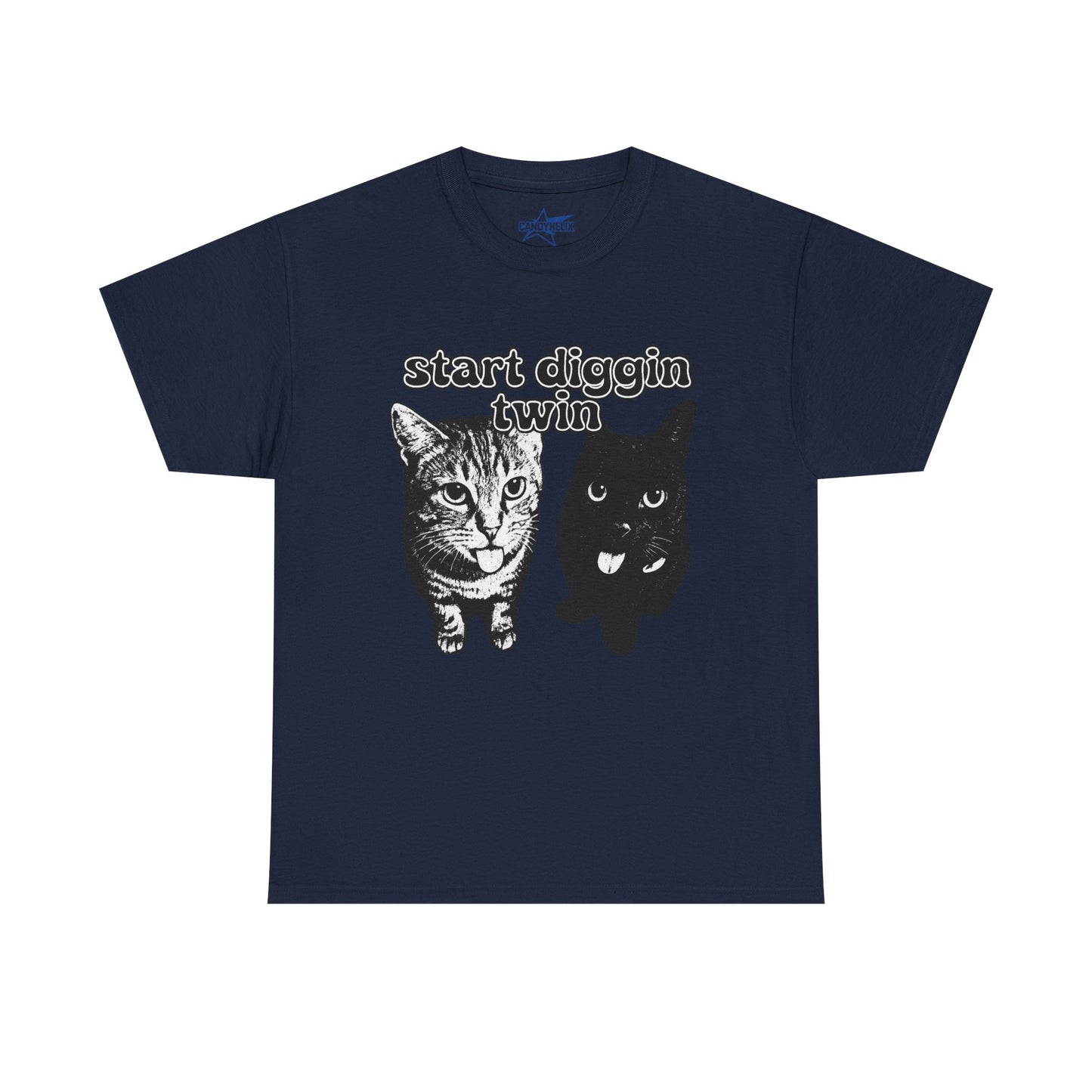 Cat Lover's Heavy Cotton Tee - "Start Diggin' Twin" Cute Meme Shirt, Gift for Cat Owners, Gift for Teens, Genz Gift, Brainrot, Animal Lover's Apparel, Funny T-Shirt