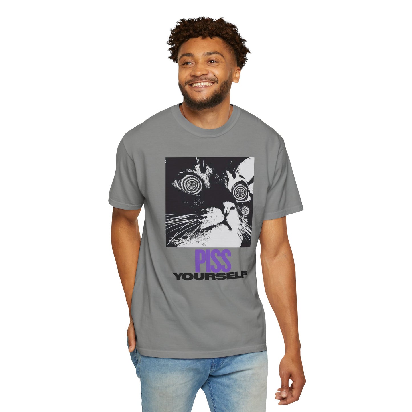 Funny Cat T-Shirt, Unisex Tee, Quirky Gift for Cat Lovers, Humorous Apparel for Friends, Perfect for Birthdays and Everyday Wear, Meme Cat, Piss Yourself, PG-13