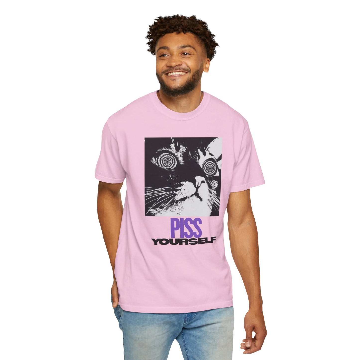 Funny Cat T-Shirt, Unisex Tee, Quirky Gift for Cat Lovers, Humorous Apparel for Friends, Perfect for Birthdays and Everyday Wear, Meme Cat, Piss Yourself, PG-13