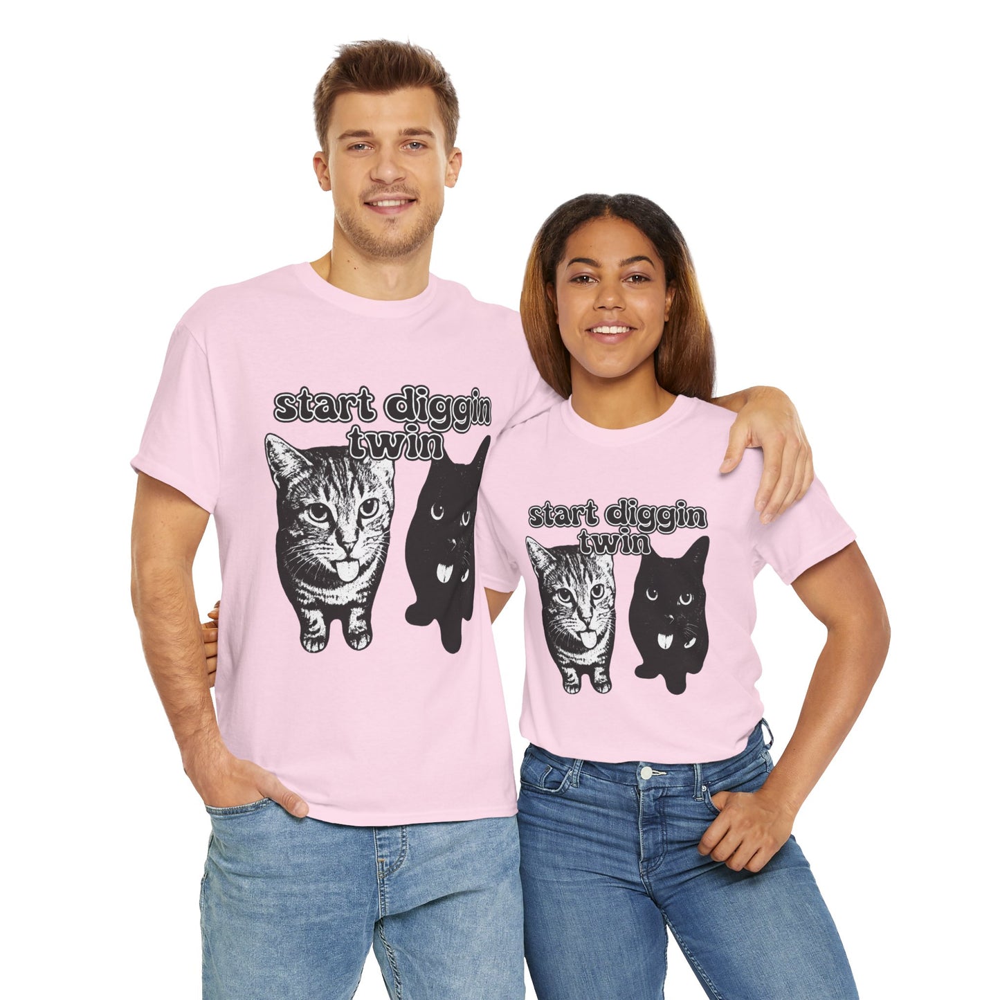 Cat Lover's Heavy Cotton Tee - "Start Diggin' Twin" Cute Meme Shirt, Gift for Cat Owners, Gift for Teens, Genz Gift, Brainrot, Animal Lover's Apparel, Funny T-Shirt