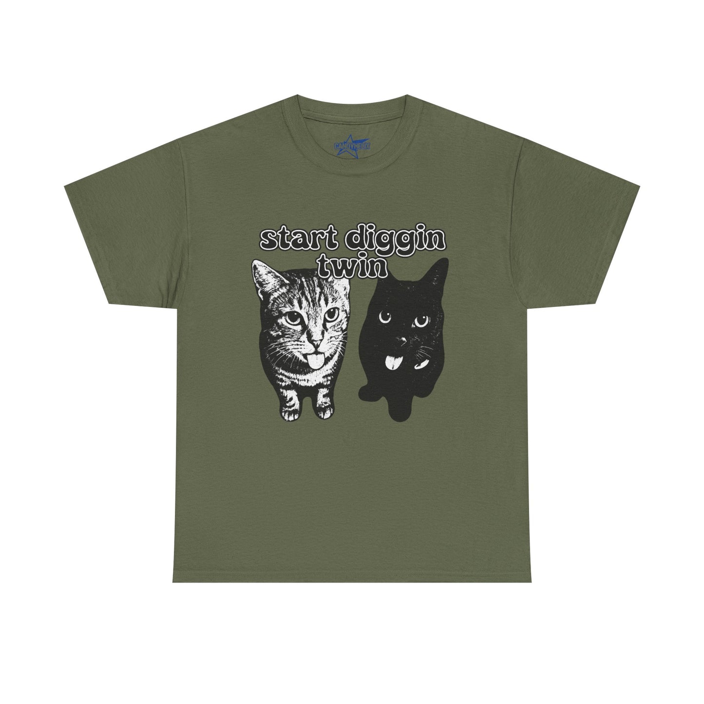 Cat Lover's Heavy Cotton Tee - "Start Diggin' Twin" Cute Meme Shirt, Gift for Cat Owners, Gift for Teens, Genz Gift, Brainrot, Animal Lover's Apparel, Funny T-Shirt