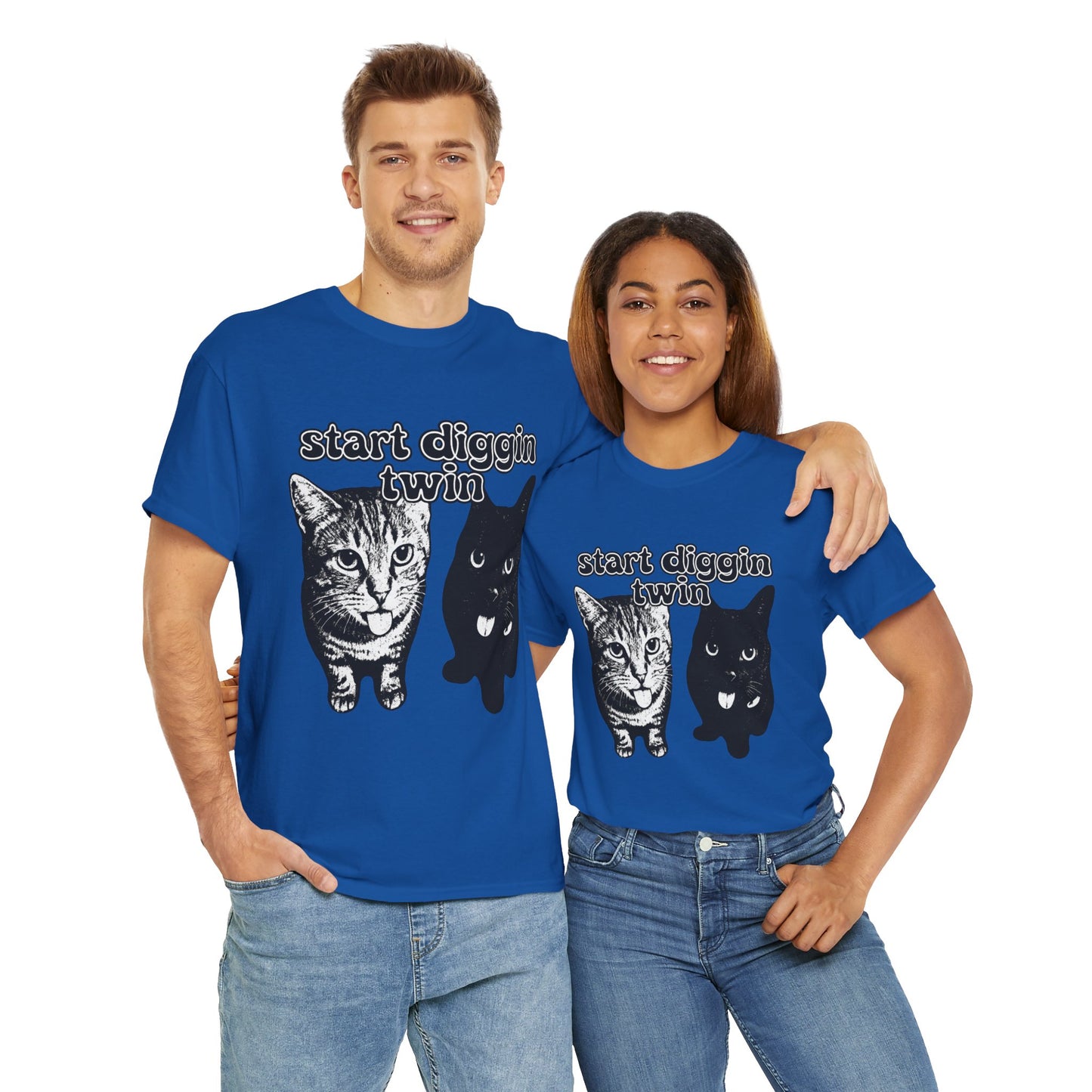 Cat Lover's Heavy Cotton Tee - "Start Diggin' Twin" Cute Meme Shirt, Gift for Cat Owners, Gift for Teens, Genz Gift, Brainrot, Animal Lover's Apparel, Funny T-Shirt