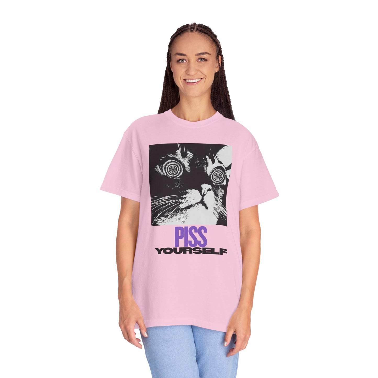 Funny Cat T-Shirt, Unisex Tee, Quirky Gift for Cat Lovers, Humorous Apparel for Friends, Perfect for Birthdays and Everyday Wear, Meme Cat, Piss Yourself, PG-13