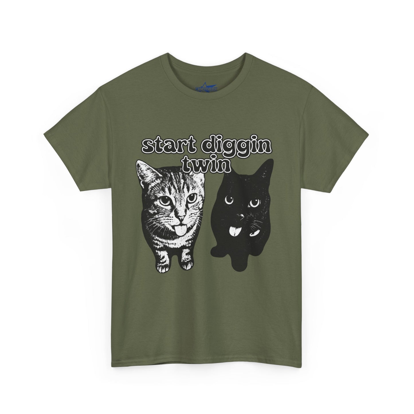 Cat Lover's Heavy Cotton Tee - "Start Diggin' Twin" Cute Meme Shirt, Gift for Cat Owners, Gift for Teens, Genz Gift, Brainrot, Animal Lover's Apparel, Funny T-Shirt