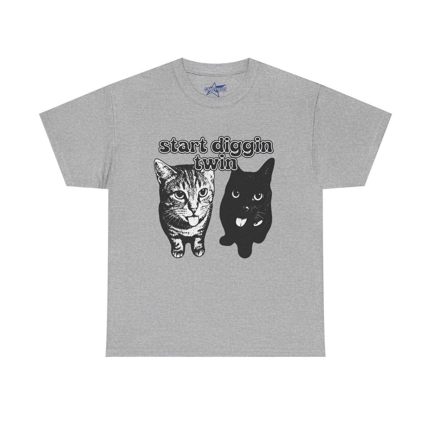 Cat Lover's Heavy Cotton Tee - "Start Diggin' Twin" Cute Meme Shirt, Gift for Cat Owners, Gift for Teens, Genz Gift, Brainrot, Animal Lover's Apparel, Funny T-Shirt