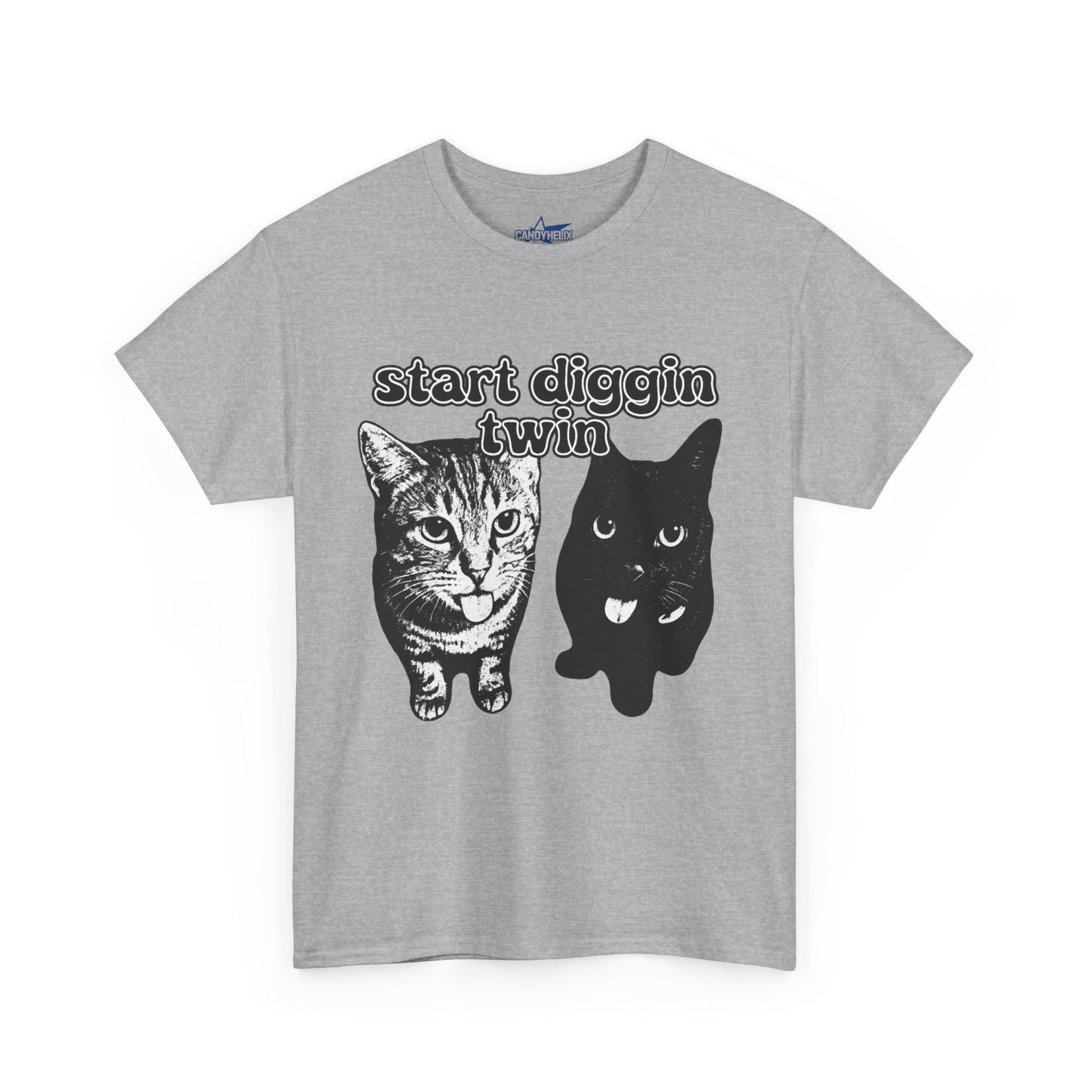 Cat Lover's Heavy Cotton Tee - "Start Diggin' Twin" Cute Meme Shirt, Gift for Cat Owners, Gift for Teens, Genz Gift, Brainrot, Animal Lover's Apparel, Funny T-Shirt