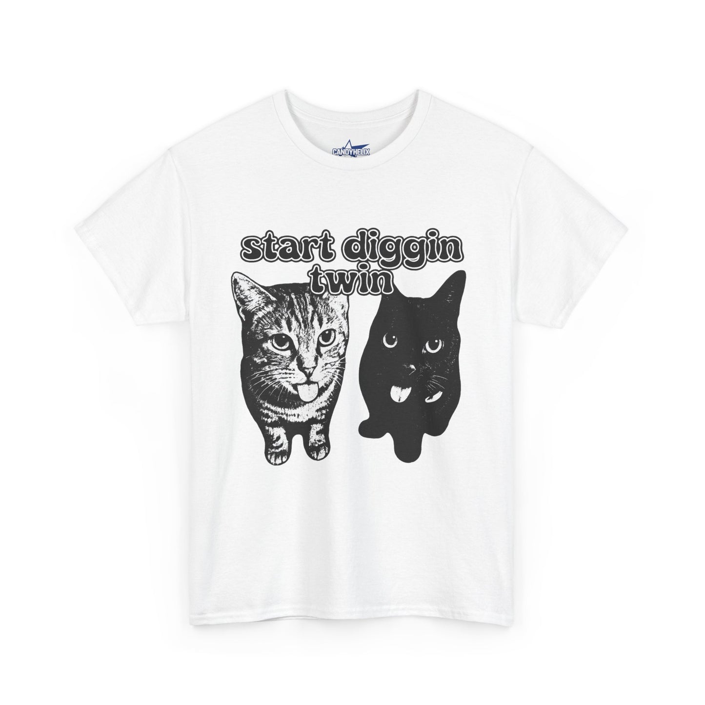Cat Lover's Heavy Cotton Tee - "Start Diggin' Twin" Cute Meme Shirt, Gift for Cat Owners, Gift for Teens, Genz Gift, Brainrot, Animal Lover's Apparel, Funny T-Shirt
