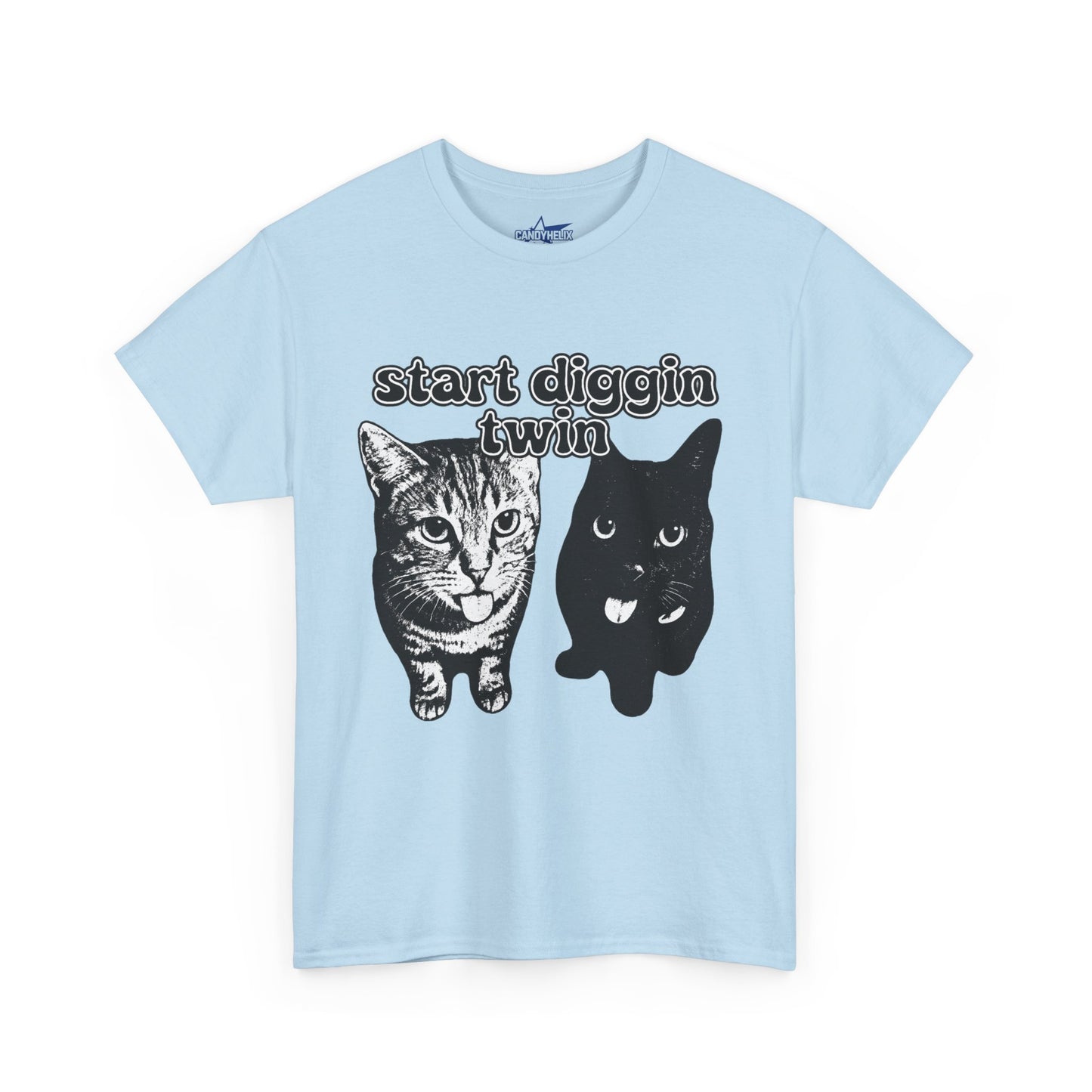 Cat Lover's Heavy Cotton Tee - "Start Diggin' Twin" Cute Meme Shirt, Gift for Cat Owners, Gift for Teens, Genz Gift, Brainrot, Animal Lover's Apparel, Funny T-Shirt