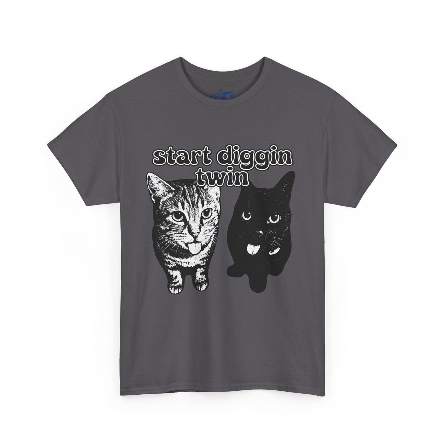 Cat Lover's Heavy Cotton Tee - "Start Diggin' Twin" Cute Meme Shirt, Gift for Cat Owners, Gift for Teens, Genz Gift, Brainrot, Animal Lover's Apparel, Funny T-Shirt