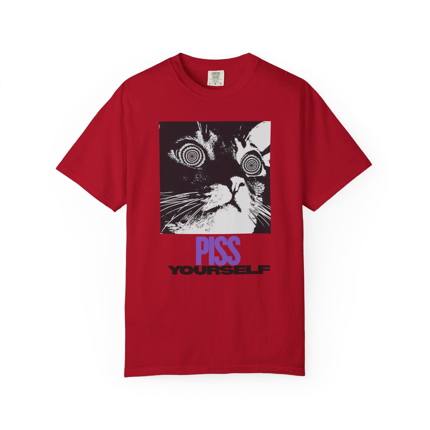 Funny Cat T-Shirt, Unisex Tee, Quirky Gift for Cat Lovers, Humorous Apparel for Friends, Perfect for Birthdays and Everyday Wear, Meme Cat, Piss Yourself, PG-13