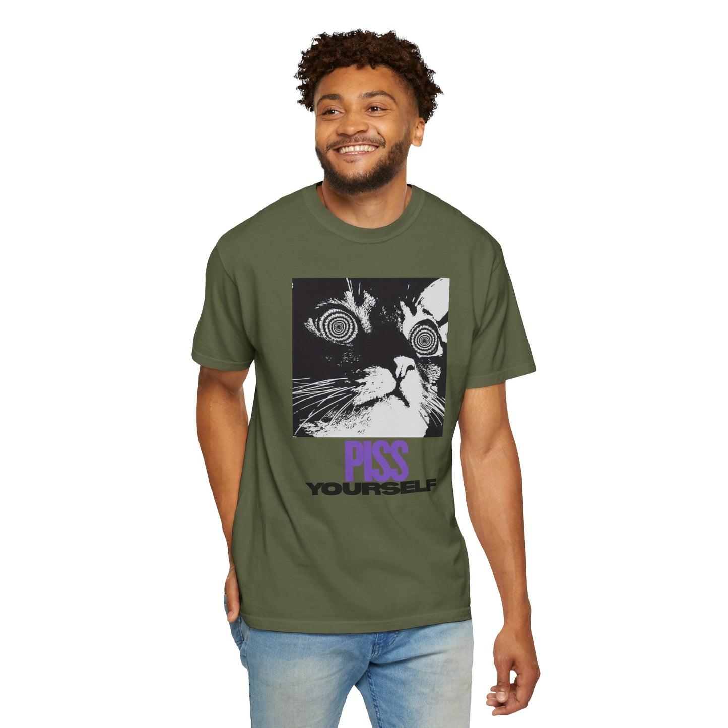 Funny Cat T-Shirt, Unisex Tee, Quirky Gift for Cat Lovers, Humorous Apparel for Friends, Perfect for Birthdays and Everyday Wear, Meme Cat, Piss Yourself, PG-13