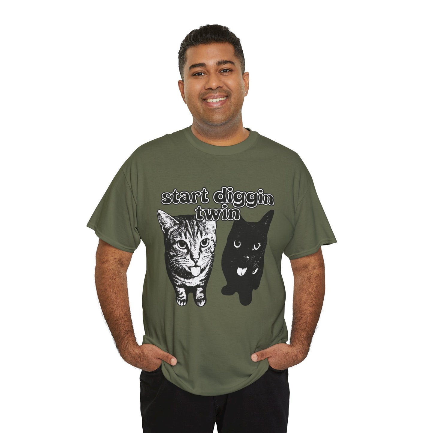 Cat Lover's Heavy Cotton Tee - "Start Diggin' Twin" Cute Meme Shirt, Gift for Cat Owners, Gift for Teens, Genz Gift, Brainrot, Animal Lover's Apparel, Funny T-Shirt