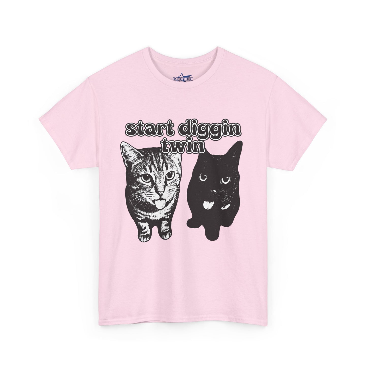 Cat Lover's Heavy Cotton Tee - "Start Diggin' Twin" Cute Meme Shirt, Gift for Cat Owners, Gift for Teens, Genz Gift, Brainrot, Animal Lover's Apparel, Funny T-Shirt