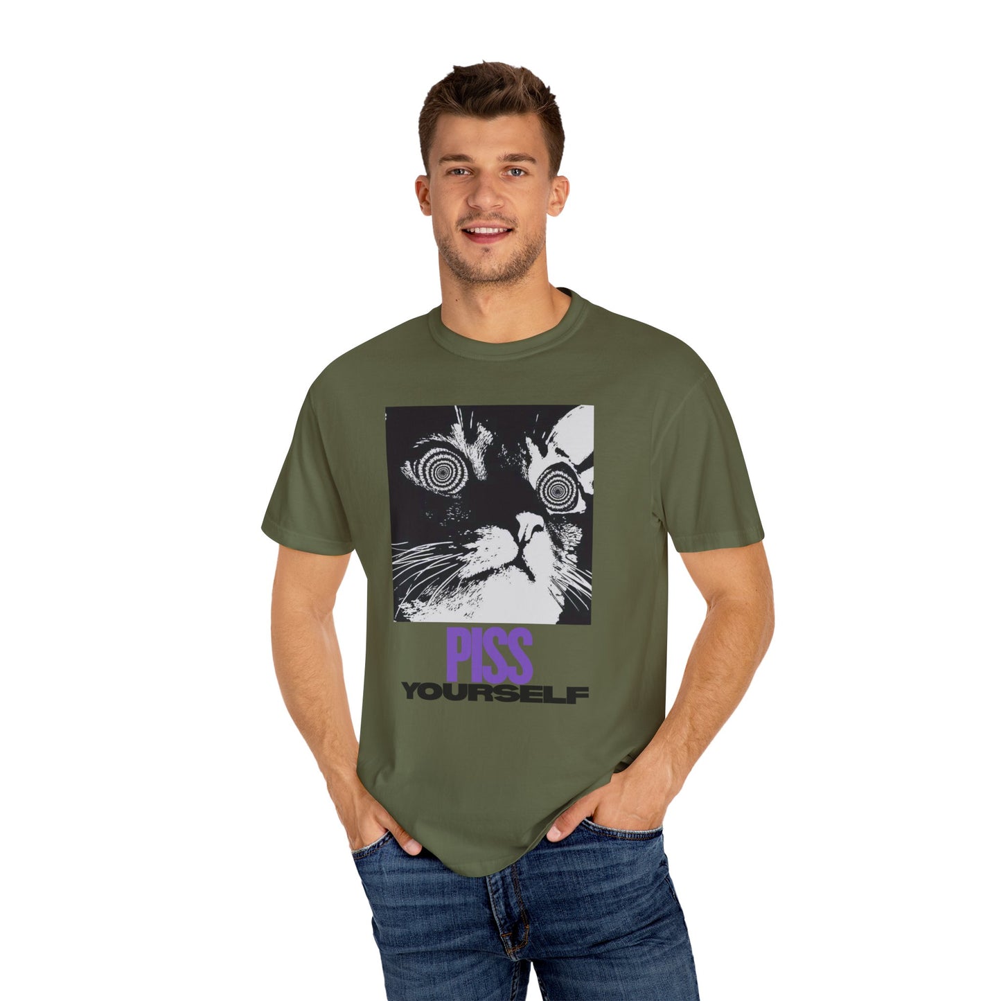 Funny Cat T-Shirt, Unisex Tee, Quirky Gift for Cat Lovers, Humorous Apparel for Friends, Perfect for Birthdays and Everyday Wear, Meme Cat, Piss Yourself, PG-13