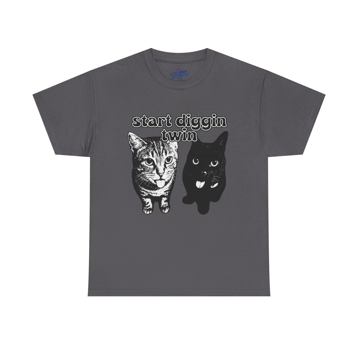 Cat Lover's Heavy Cotton Tee - "Start Diggin' Twin" Cute Meme Shirt, Gift for Cat Owners, Gift for Teens, Genz Gift, Brainrot, Animal Lover's Apparel, Funny T-Shirt