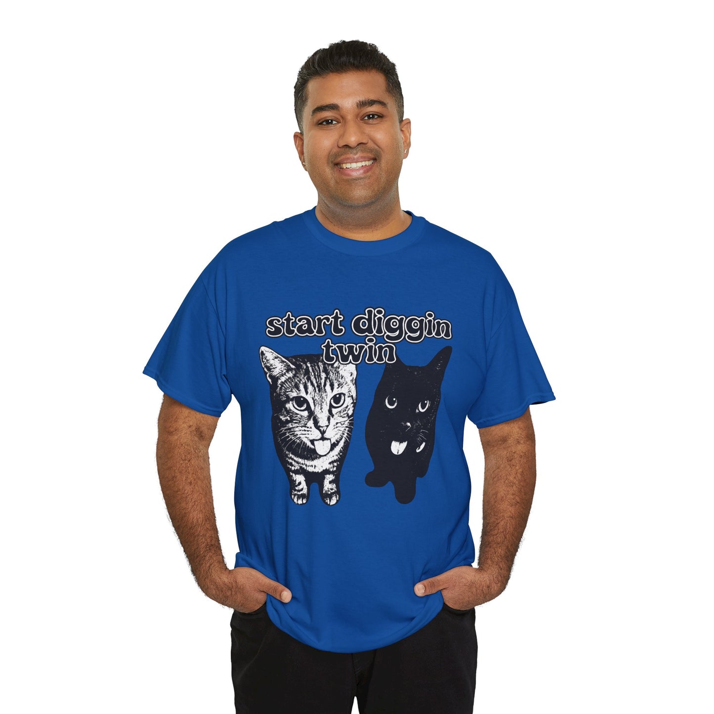 Cat Lover's Heavy Cotton Tee - "Start Diggin' Twin" Cute Meme Shirt, Gift for Cat Owners, Gift for Teens, Genz Gift, Brainrot, Animal Lover's Apparel, Funny T-Shirt