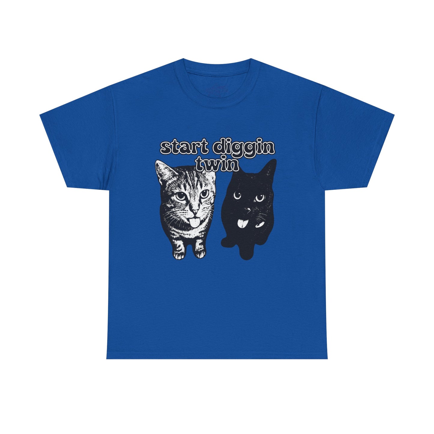 Cat Lover's Heavy Cotton Tee - "Start Diggin' Twin" Cute Meme Shirt, Gift for Cat Owners, Gift for Teens, Genz Gift, Brainrot, Animal Lover's Apparel, Funny T-Shirt