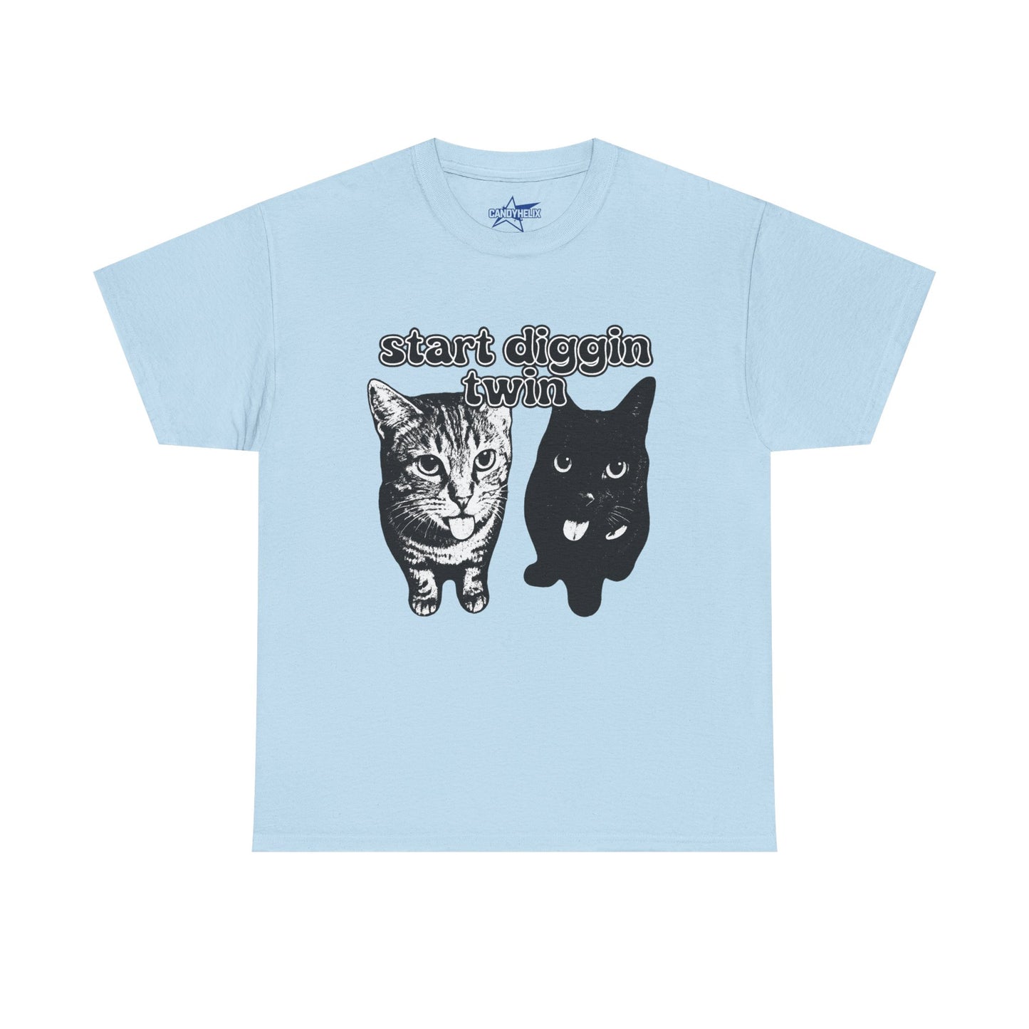 Cat Lover's Heavy Cotton Tee - "Start Diggin' Twin" Cute Meme Shirt, Gift for Cat Owners, Gift for Teens, Genz Gift, Brainrot, Animal Lover's Apparel, Funny T-Shirt