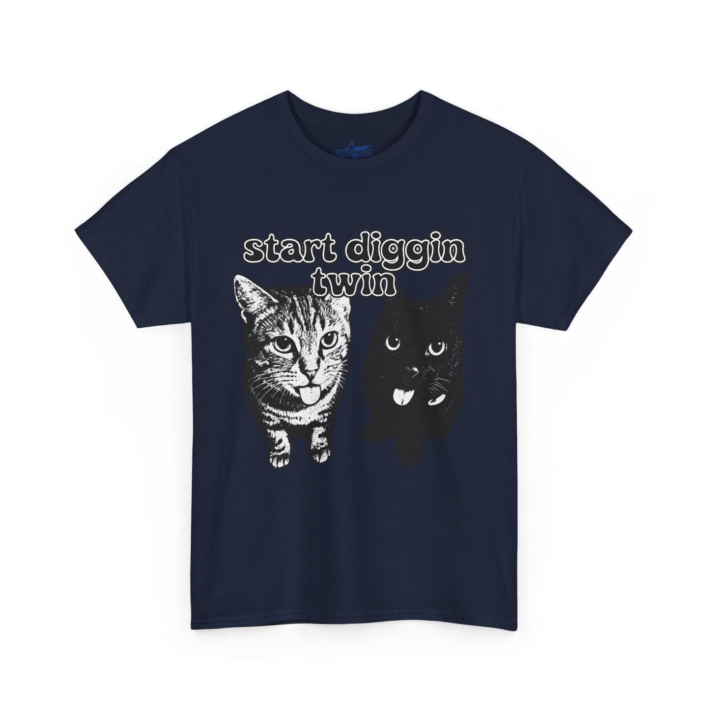 Cat Lover's Heavy Cotton Tee - "Start Diggin' Twin" Cute Meme Shirt, Gift for Cat Owners, Gift for Teens, Genz Gift, Brainrot, Animal Lover's Apparel, Funny T-Shirt