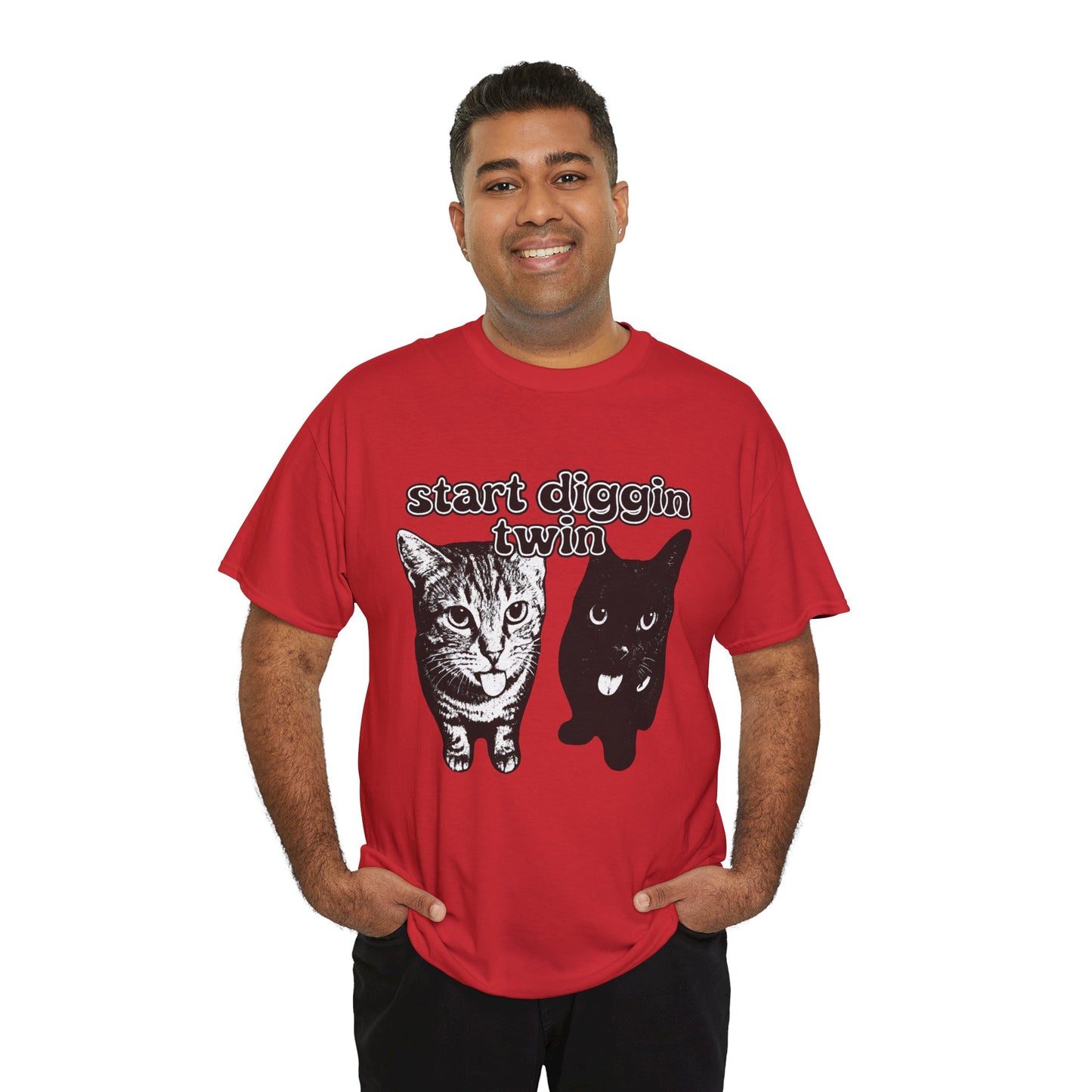 Cat Lover's Heavy Cotton Tee - "Start Diggin' Twin" Cute Meme Shirt, Gift for Cat Owners, Gift for Teens, Genz Gift, Brainrot, Animal Lover's Apparel, Funny T-Shirt